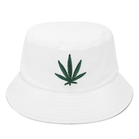 Accessories - Leaf Embroidery Cotton Bucket Hat